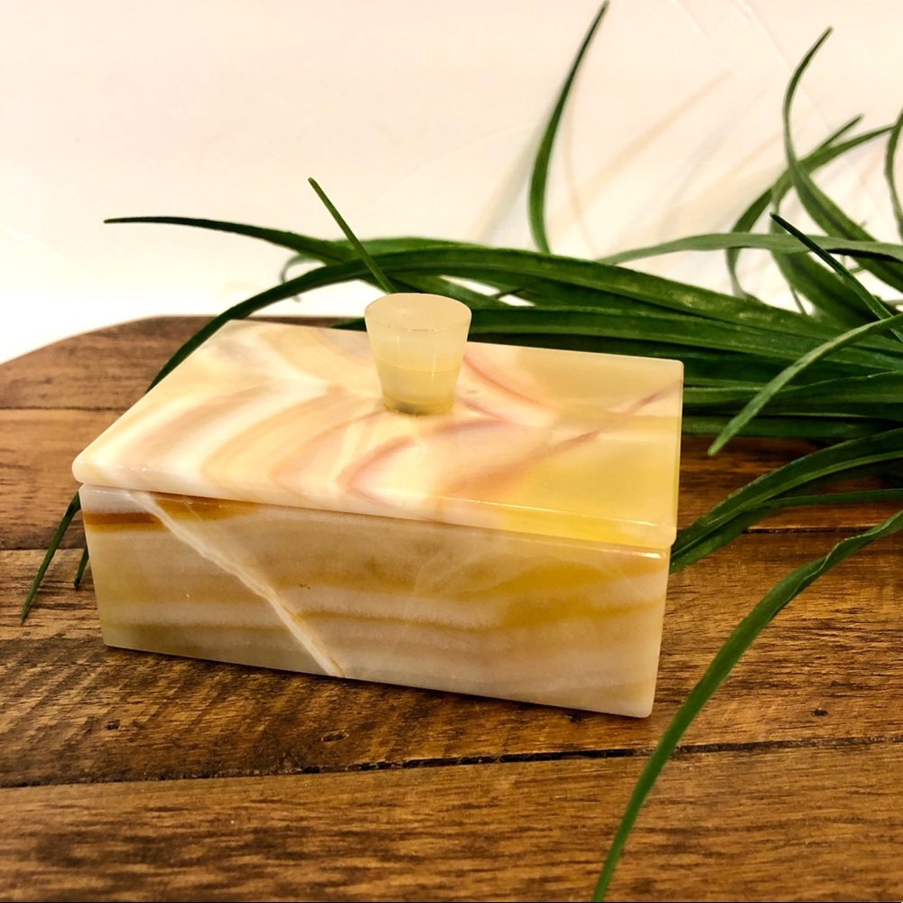 Beautiful Banded Amber Stone Trinket Box